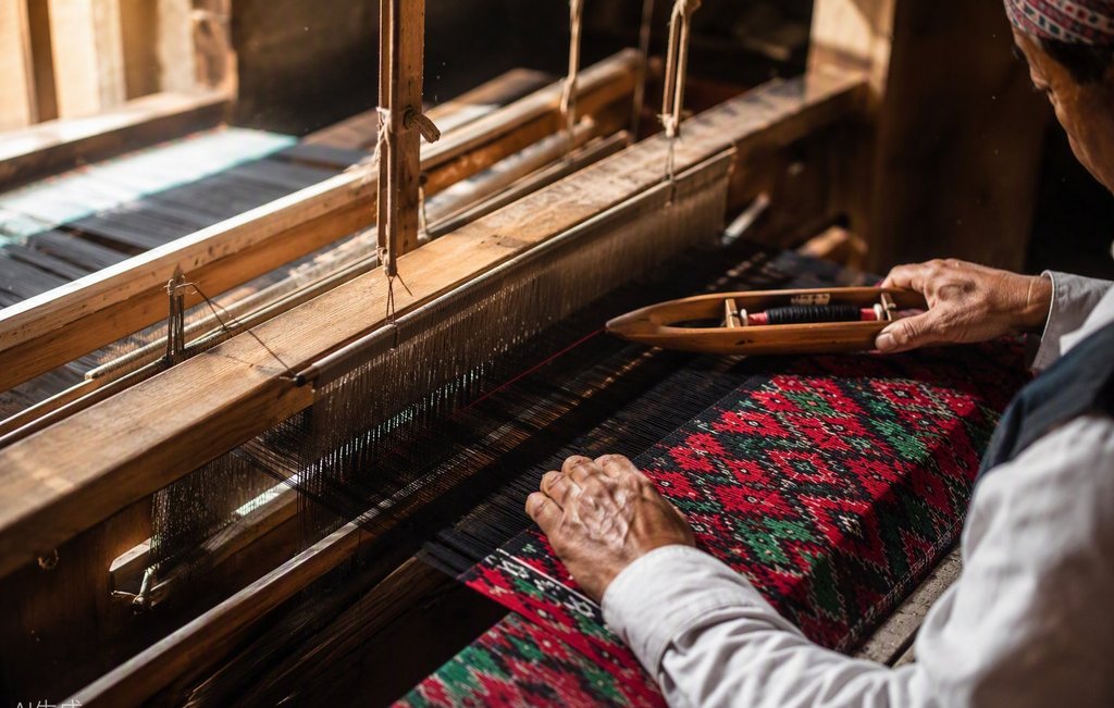 Handwoven Dhaka fabric on a traditional loom